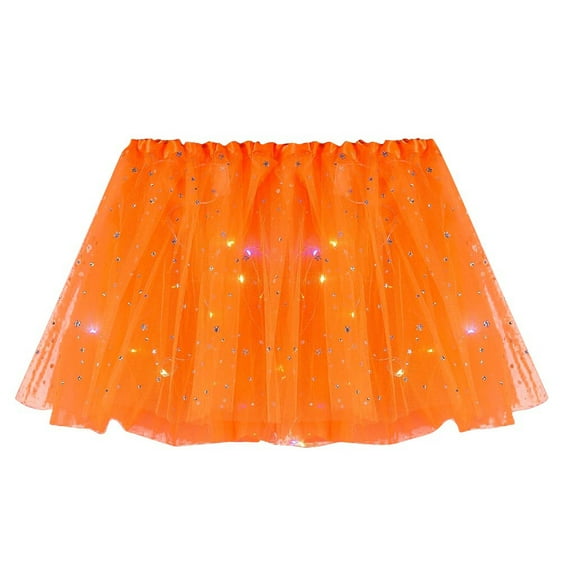 oqasdz Solid Color Women Star Sequins Mesh Pleated Tulle Princess Skirt With LED Small Bulb Skirt Classic Female Dailywear