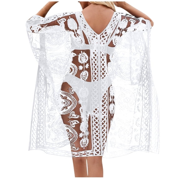 LIBRCLO Womens Swimsuit Cover-ups Plus Size V-neck Bathing Suit Cover Up Beach Pool Swimwear Crochet Dresses