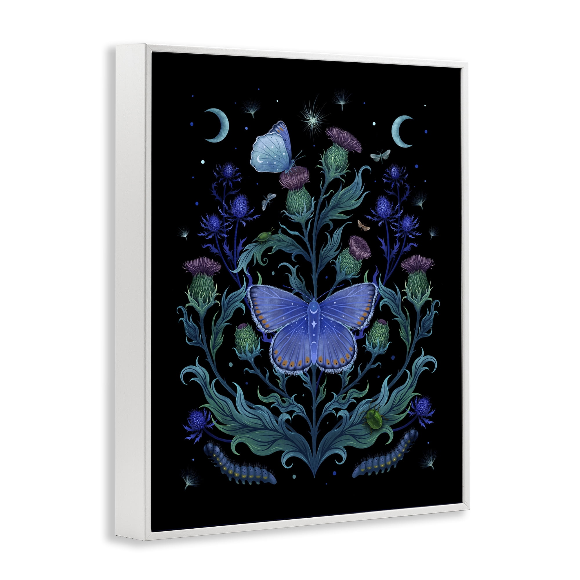 Stupell Industries Thistles & Insects at Night White Framed Giclee Art, design by Episodic Drawings