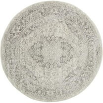 HomeRoots 550271 8 ft. Floral Medallion Distressed Round Rug, Ivory & Gray