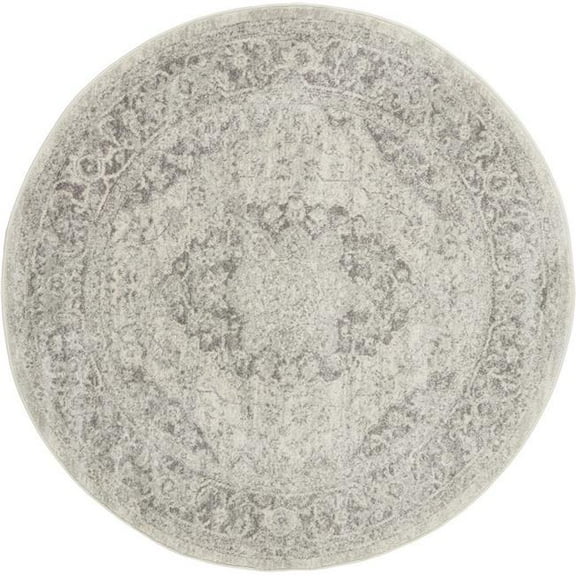 HomeRoots 550271 8 ft. Floral Medallion Distressed Round Rug, Ivory & Gray