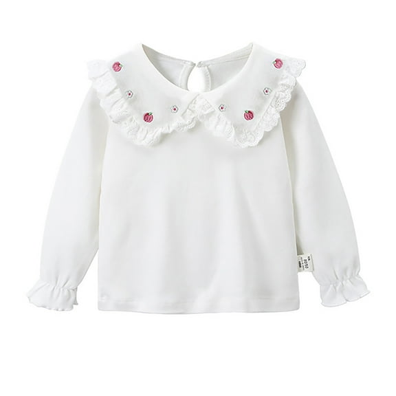 XXWXYD Baby Girls Spring Autumn Layering Shirt Cotton Lapel Collar T-Shirt Cute White Blouse for Kids Toddler Everyday Casual Outfit