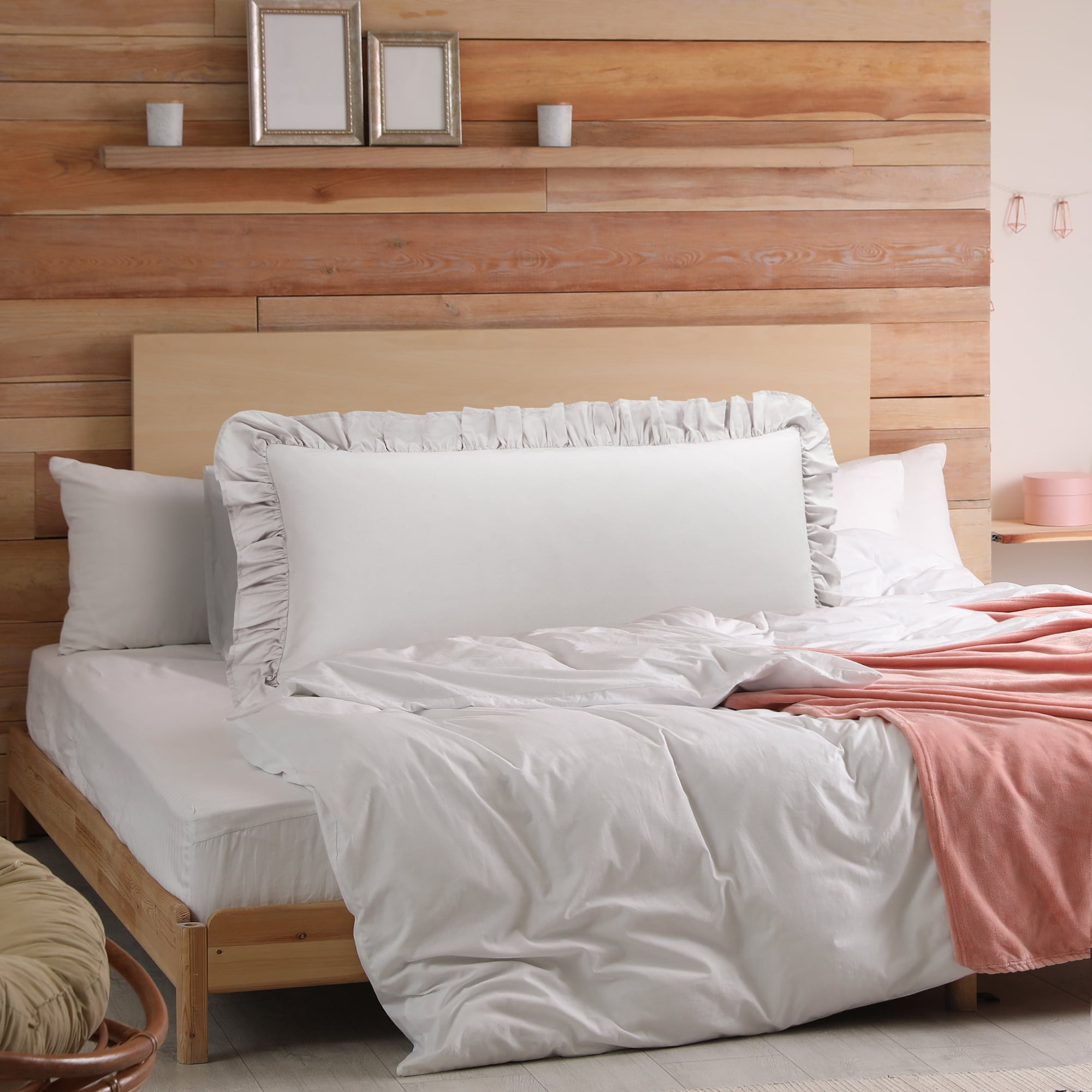 Unique Bargains 1Pc 100% Cotton Envelope Closure Body Ruffled Pillowcase Isabelline 20"x48"