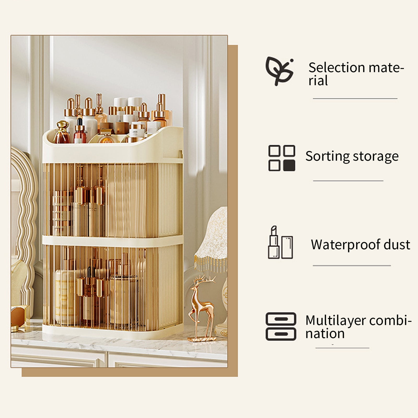 Fwttom Makeup Organizer, Desk Organizer with Drawer & Compartment, Desk Organizers And Accessories for Home Desktop Tool Stationery Beauty & Personal Care Items
