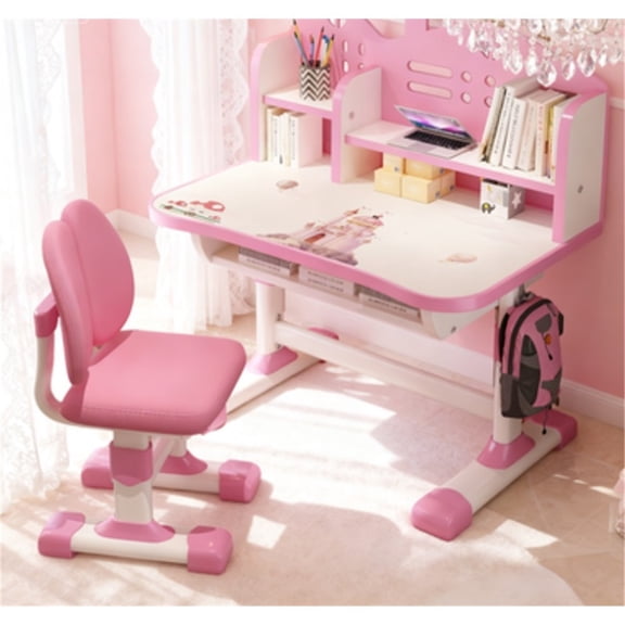 Mohsoe Kids Study Desk Chair Set for Good Posture, Height Adjustable, Ideal for Long Study Sessions Pink