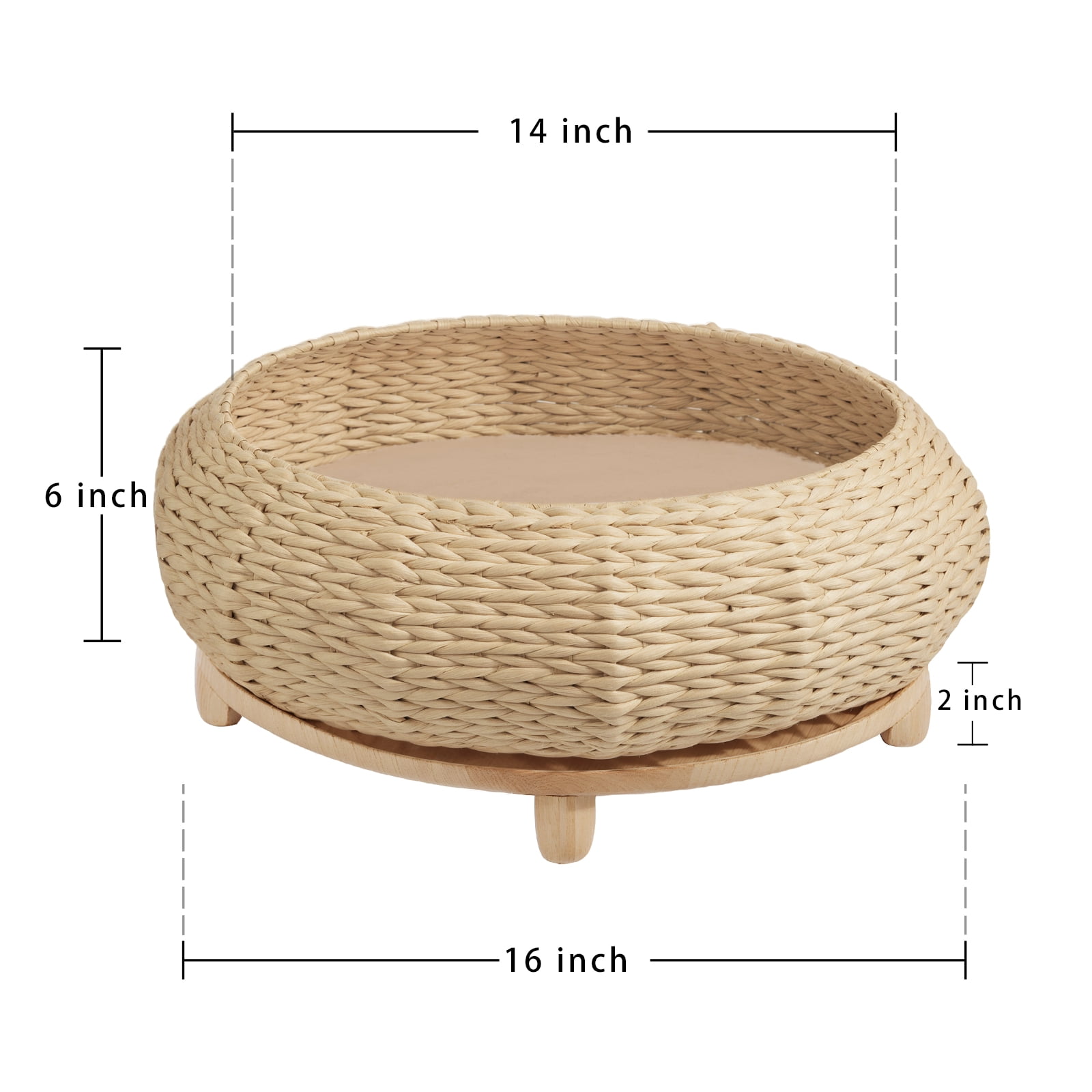 Happy & Polly Sleeping in The Bowl Handwoven Rattan Wood Cat Bed