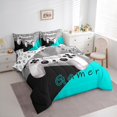 thumbnail image 3 of Manfei Chic Gamepad Teens Bedding Comforter Set 7pcs, Black Cyan Cartoon Queen Bedding Sets, Game Console Player Reversible Queen Sheet Sets, Ultra Soft Home Decor, 3 of 7