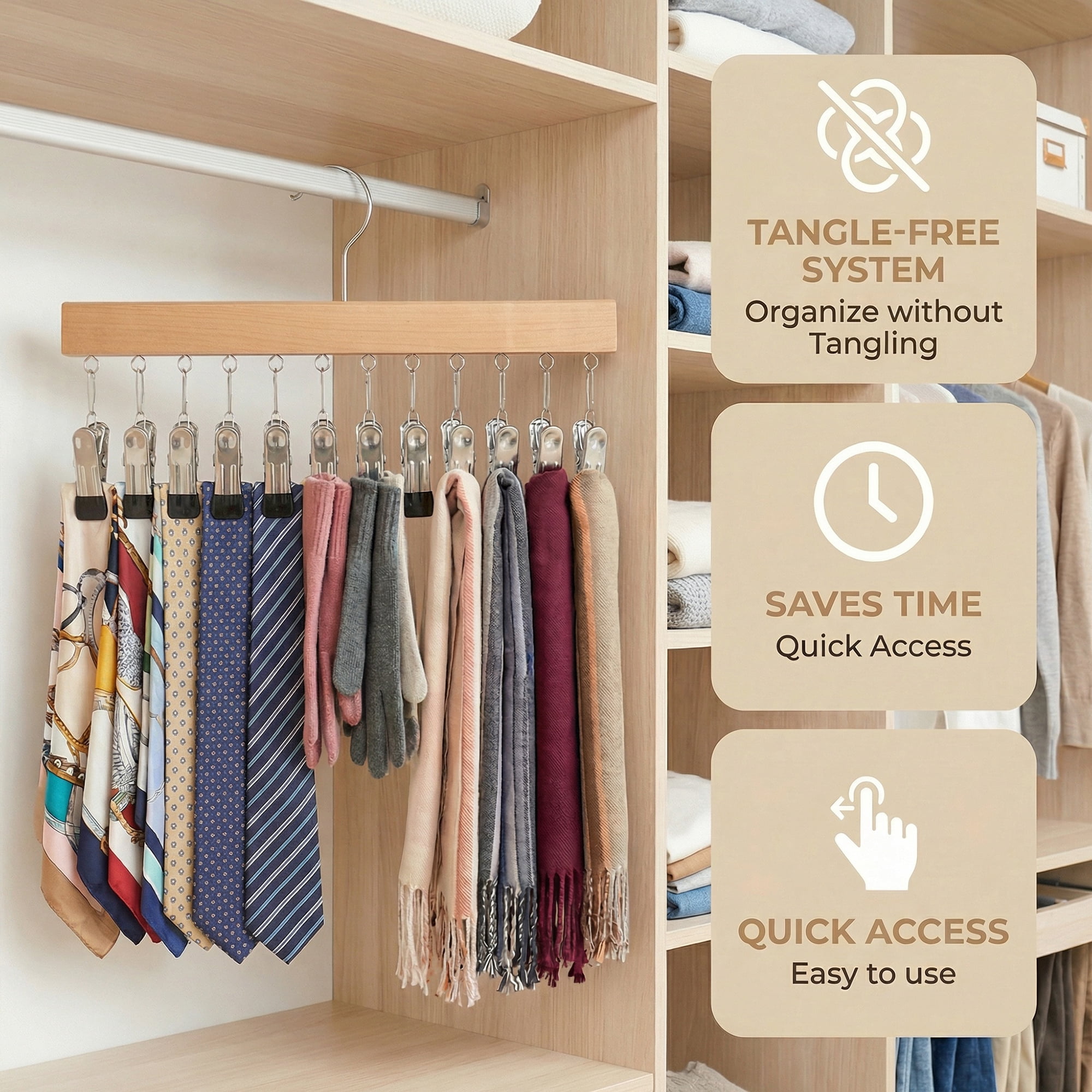 Unique Bargains Space Saving Wood Hat Hangers With 12 Hooks Natural