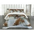 thumbnail image 3 of Ambesonne Tiger Quilted Bedspread Set 3 Pcs, Siberian Predator Feline, King Size, Pale Brown Black, 3 of 5