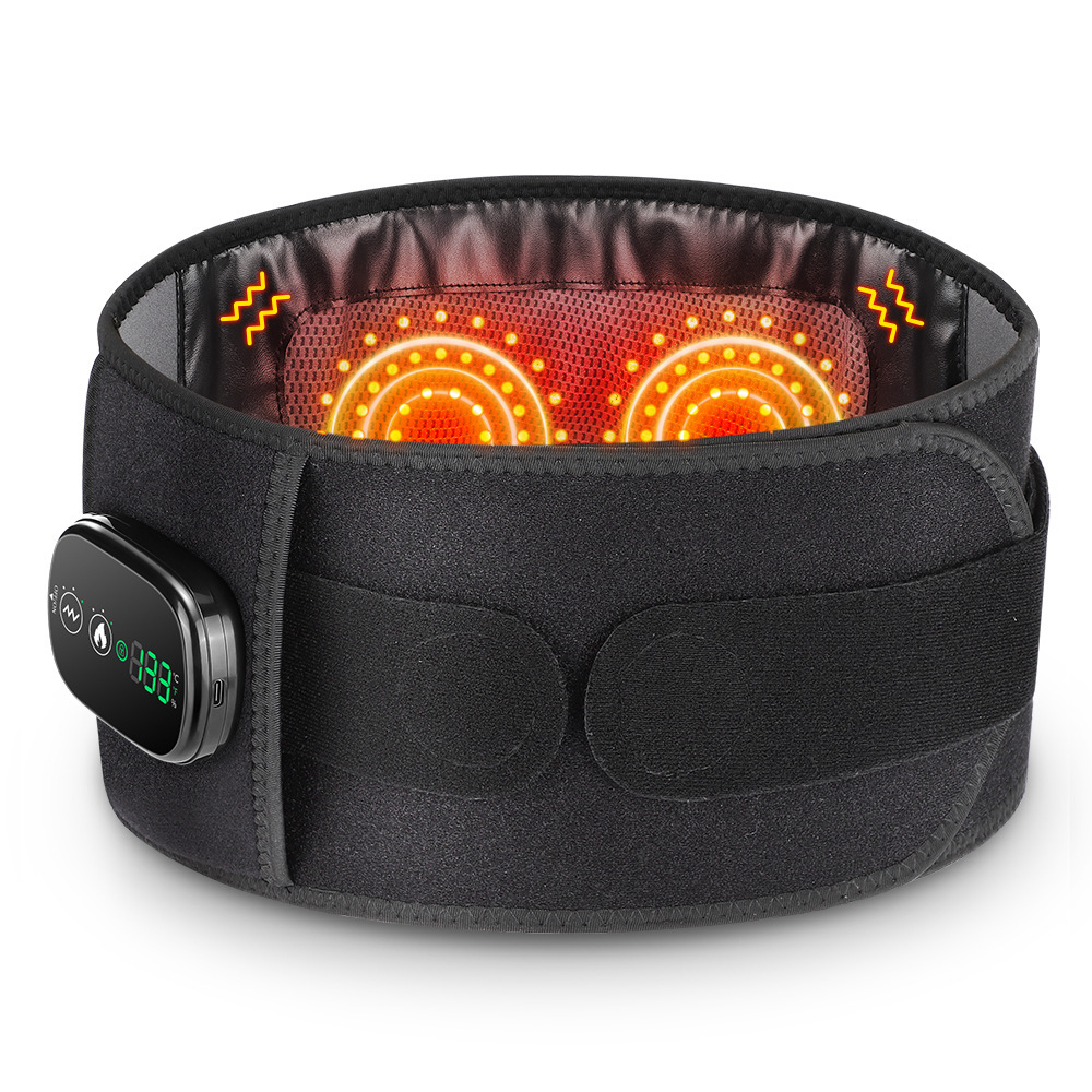 3-in-1 Cordless Heated Waist Belt with Red Light & Vibration, Portable Lower Back Comfort Wrap with Digital Display and Adjustable Fit, Personal Wellness Device