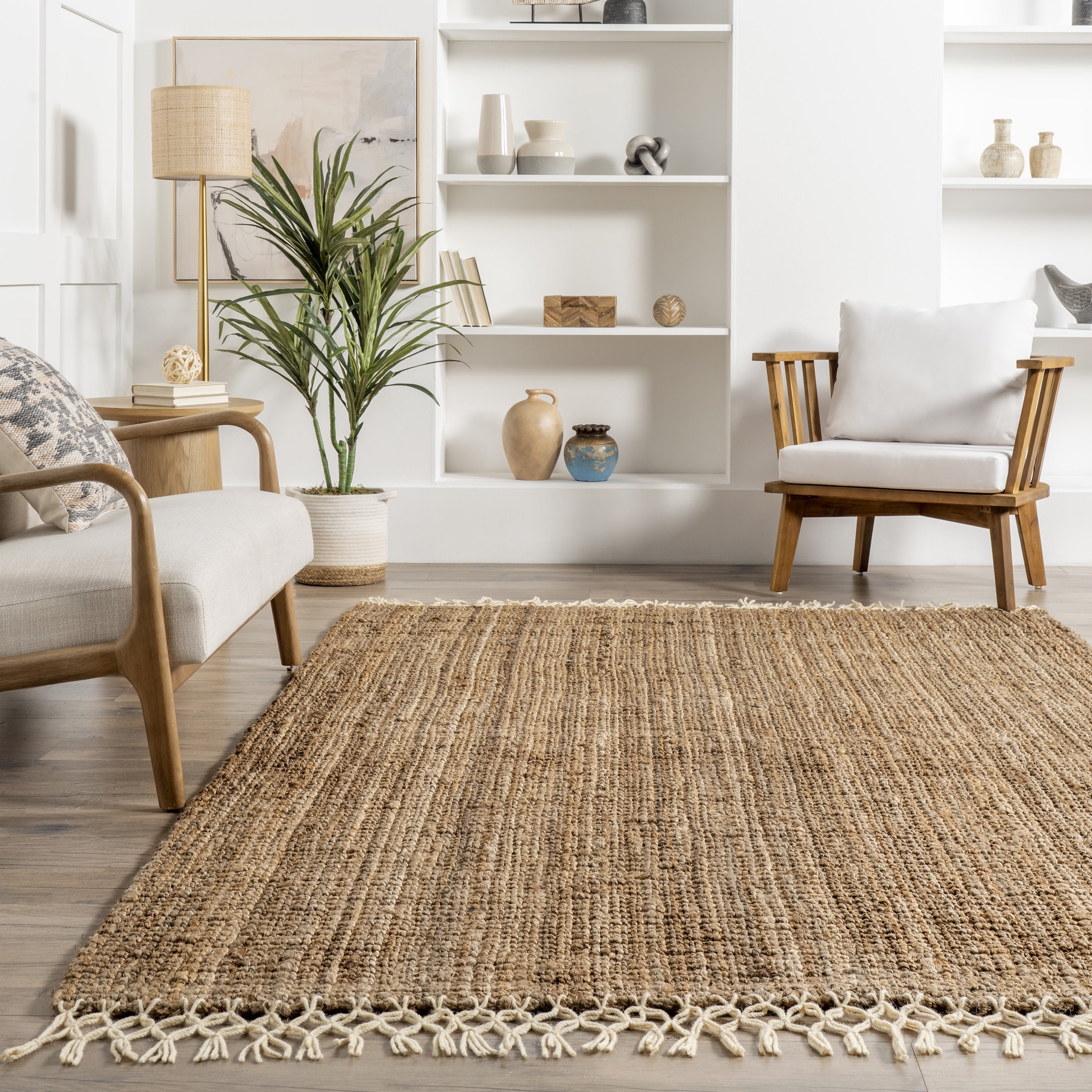 nuLOOM Raleigh Jute Tasseled Natural 3' x 5' Farmhouse Area Rug