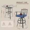 thumbnail image 2 of ASJMR 5 Pieces Patio Swivel Bar Set, Outdoor Metal Bar Stools for 4, High Top Table & Cushioned Chairs for Backyard, Poolside, Porch, Blue, 2 of 6