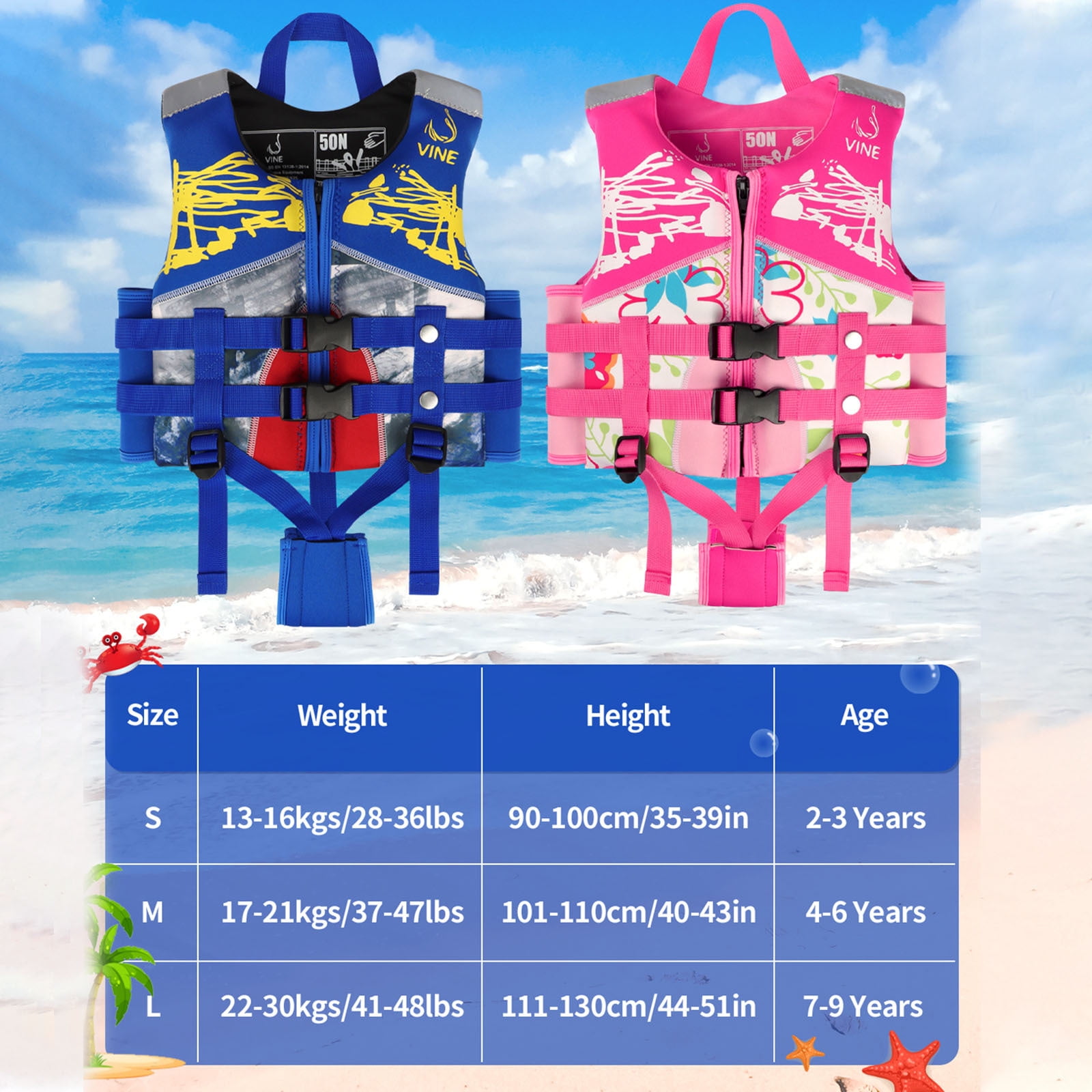 Gogokids Kids Swim Vest Flotation Life Jacket Bouyancy Swimwear with Adjustable Harness,Blue