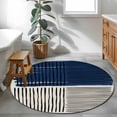 thumbnail image 3 of Small Round Rug 3Ft Washable Non-Slip, Navy Blue Striped Circle Area Rugs for Living Room Bedroom, Farmhouse Stripes Modern Abstract Art Indoor Floor Mats Carpet Runner for Home Decor, 3 of 8