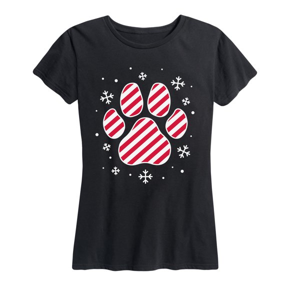 Instant Message - Candy Cane Striped Paw Print - Women's Short Sleeve Graphic T-shirt