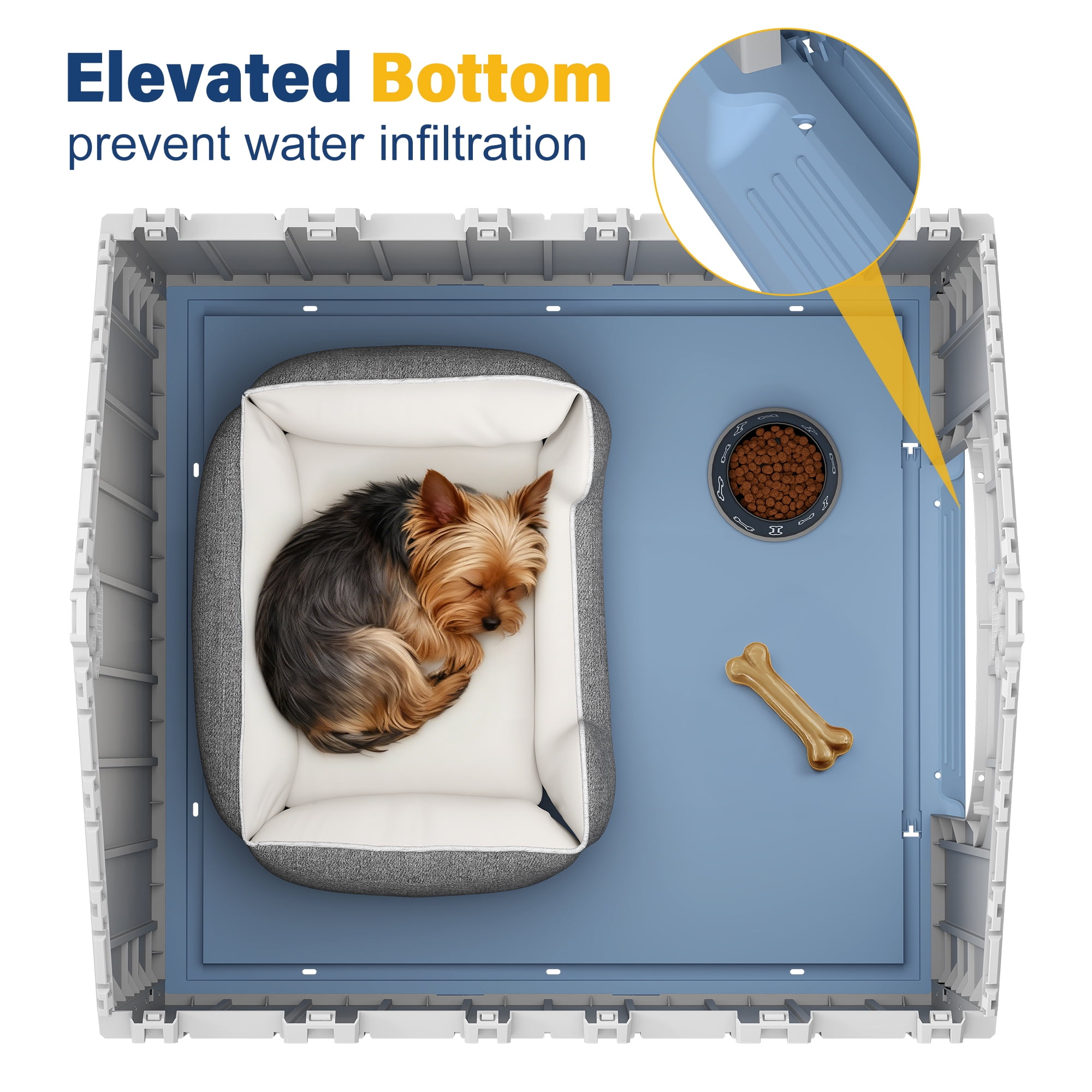 LHBcraft Durable Dog House for Small Medium Dogs,PP Waterproof Dog Shelter with Air Vents & Elevated Floor,Easy Clean and Assemble for Outdoor & Indoor,Blue