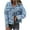 Blue, variant on jsaierl Womens Crop Star Prints Washed Pocket Jean Jacket Fashion Long Sleeve Lapel Button Down Denim Jacket Trucker Jacket
