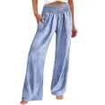 thumbnail image 2 of Wide Leg Pants for Women BWASD Casual Loose Plaid Pattern Flowy Palazzo Pants Baggy High Waist Elastic Trousers Blue S-XXL Summer Beach Vacation Travel 2026, 2 of 7