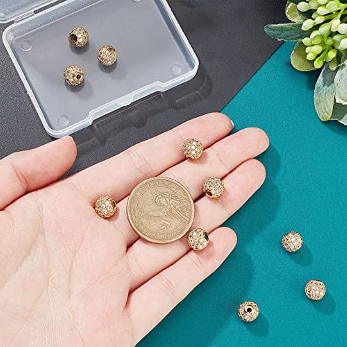 KISSITTY 10Pcs Micro Pave Crystal Clear CZ Stone Spacers - 8mm Round Disco Ball Beads For Jewelry Making