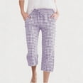 thumbnail image 2 of Lumosvexa Girls Cotton Linen Capris, with Pockets Adjustable Drawstring Plaid Print Summer Comfort Pants Purple 10/12, 2 of 10