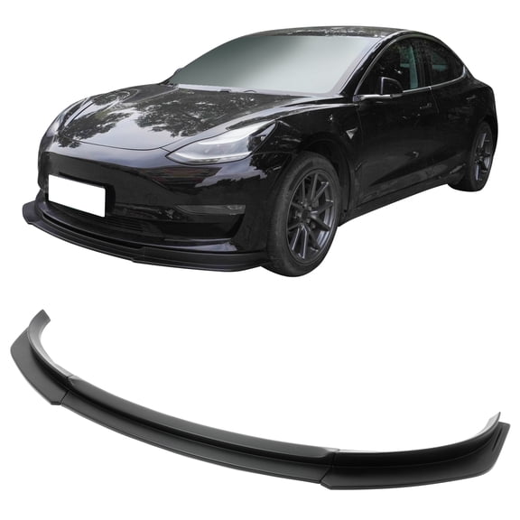 Ikon Motorsports Front Bumper Lip Compatible with 2017-2023 Tesla Model 3, IKON V4 Style Matte Black ABS, Air Dam Chin Spoiler Protector Splitter 3PCS