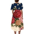 thumbnail image 6 of Casual Summer Dresses for Women 4th of July American Flag Short Sleeve Wrap V Neck Tie Waist A-Line Flowy Midi Sundress, 6 of 6
