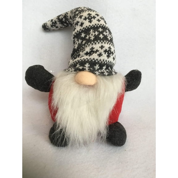 Christmas Red Santa Gnome with Gray and White Argyle Hat