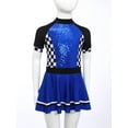 thumbnail image 3 of TiaoBug Kids Girls Racer Fancy Dress Checkerboard Sequins Short Sleeve Leotard Dress Dance Party Summer Wear Royal Blue 14, 3 of 7