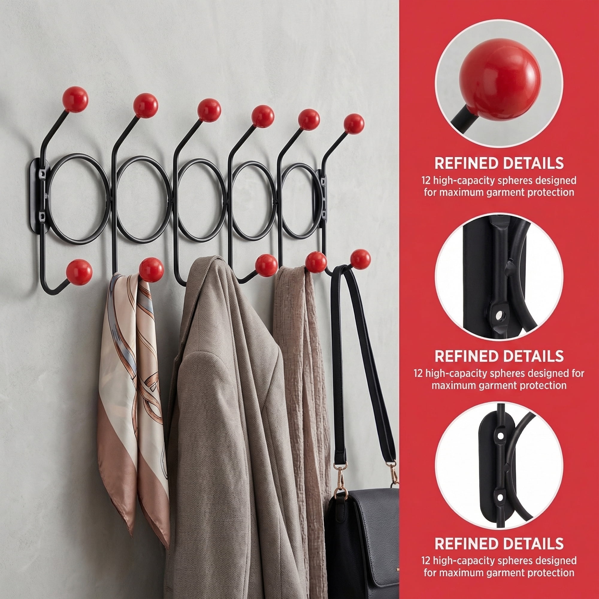Unique Bargains Coat Rack Wall Mount with 12 Hooks for Entryway Bathroom Black 43.5"x16.5"