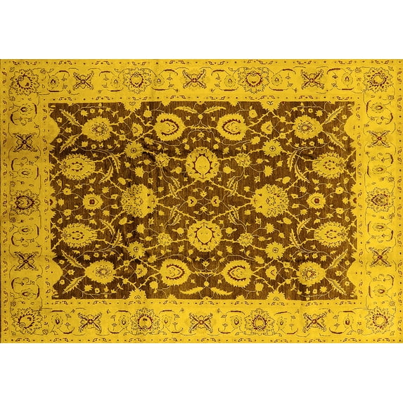 Ahgly Company Machine Washable Indoor Rectangle Oriental Yellow Traditional Area Rugs, 5' x 7'