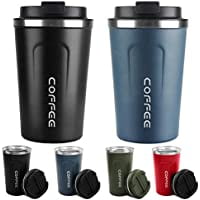 

2 pcs 12oz Travel Mug Insulated Coffee Cup with Leakproof Lid Vacuum Stainless Steel Double Walled Reusable Tumbler for Hot and Cold Water Coffee and Tea In Travel and Car(02-Blue+Black)