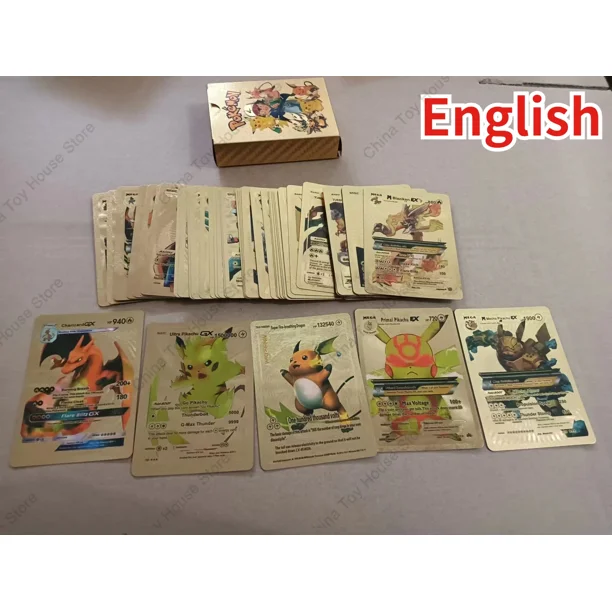 55pcs Colorful Card VMAX Charizard Pikachu Arceus Gold Black Silver English French German Spanish GX Battle Collection Cards