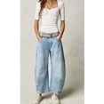 thumbnail image 4 of Women's Barrel Jeans Loose Mid Rise Vintage Wide Leg Cropped Denim Pants with Pockets, 4 of 6
