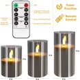 thumbnail image 5 of Juego de velas sin llama de cristal gris, 3 piezas (D: 3"XH: Vela parpadeante con pilas de 4 pulgadas/5 pulgadas/6 pulgadas, vela de columna LED de cera real, con temporizador de control remoto de 10 teclas, para decoración de fiestas y días festivos. Rojo Verde, 5 of 5