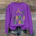 thumbnail image 2 of Baberdicy Mardi Gras Sweatshirt, Women Mardi Gras Long Sleeve Sweatshirt Casual Cute Shirts, Women's Letter Printed Crewneck Top Purple Polyester, 2 of 4