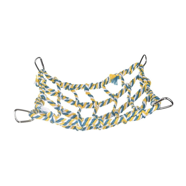 Transemion Pet Hanging Hammock Play Rat Toy Bird Rope Net for Cockatoo Parrot Cockatiel yellow 32x25cm