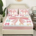 thumbnail image 3 of YST Simple Bow Knot Full Size Sheet Sets 4pcs, Cartoon Kawaii Soft Bed Sheets Set, Cute Bows Ribbon Printed Kids Adults Bed Set For Bedroom, Pink Green Colorful Bedroom Decor Bedding Set, 3 of 6