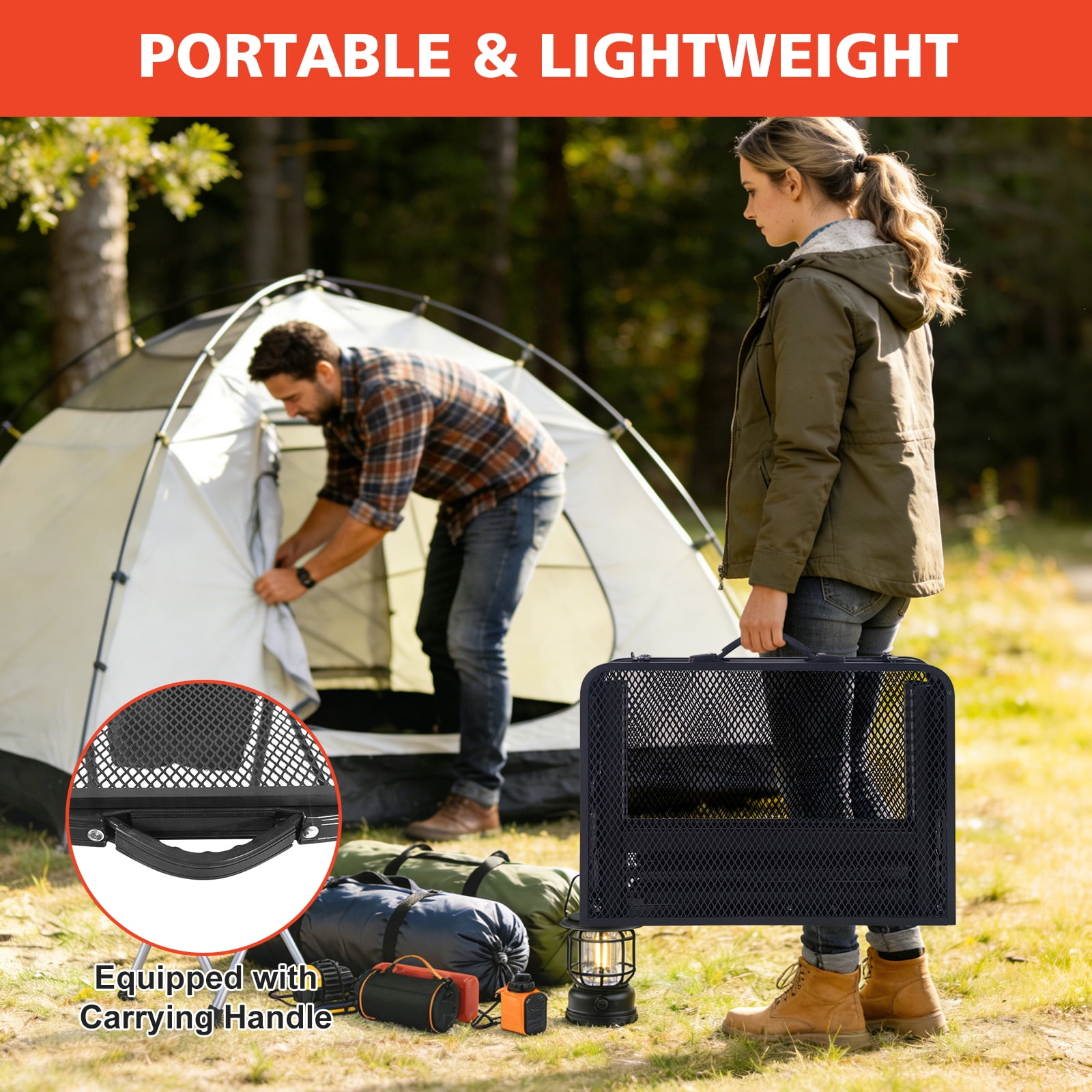 2FT Black Folding Camping Table, Aluminum Frame Mesh Desktop, Height Adjustable Portable Grill Table with Storage Mesh Bag for Camping, BBQ, Picnic & Outdoor Activities