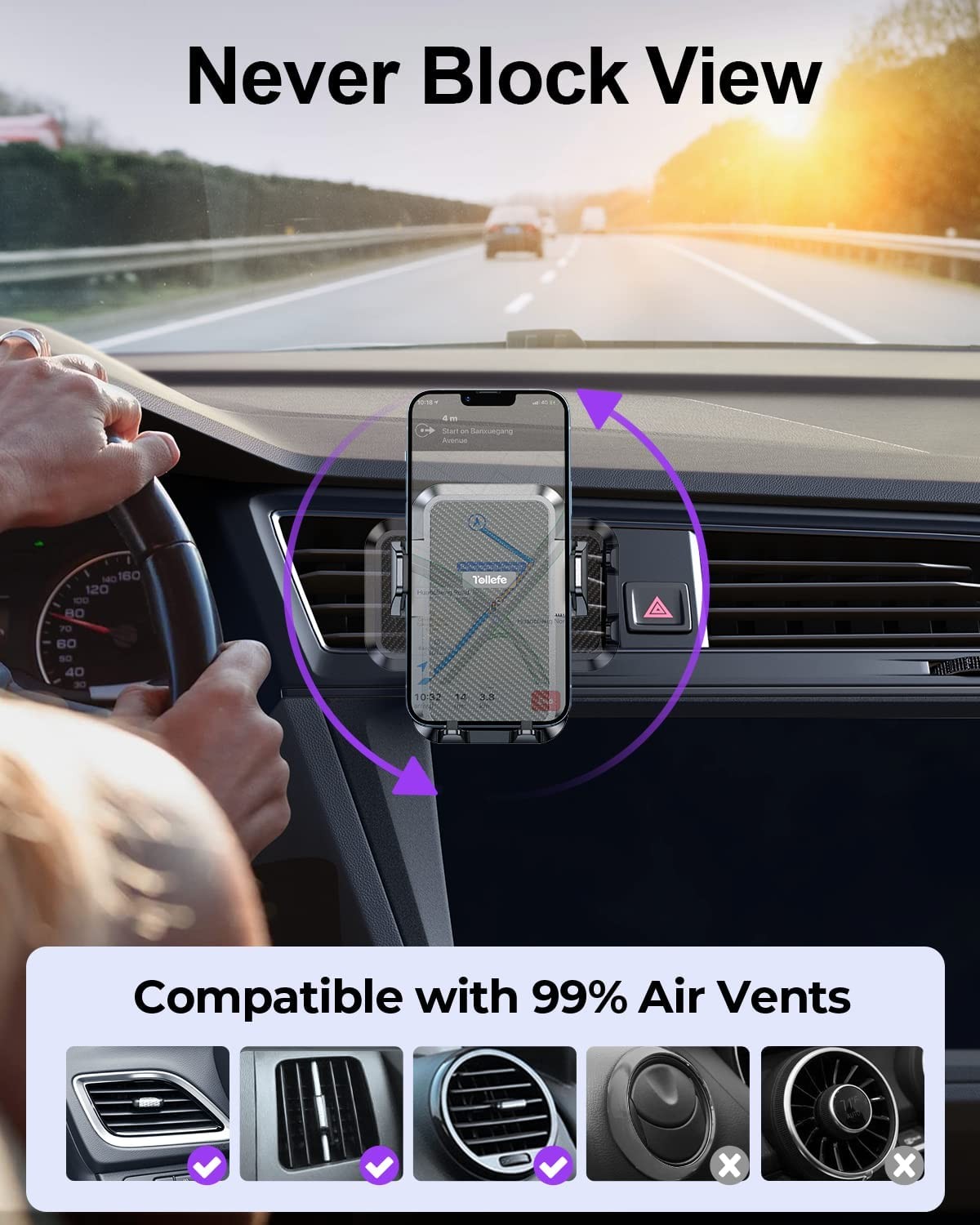 Tollefe Air Vent Car Phone Holder Mount, 360° Rotation photo 2