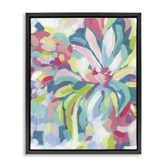 Stupell Industries Modern Bold Flower Strokes Abstract Painting Black Floater Framed Canvas Art Print Wall Art, 17 x 21