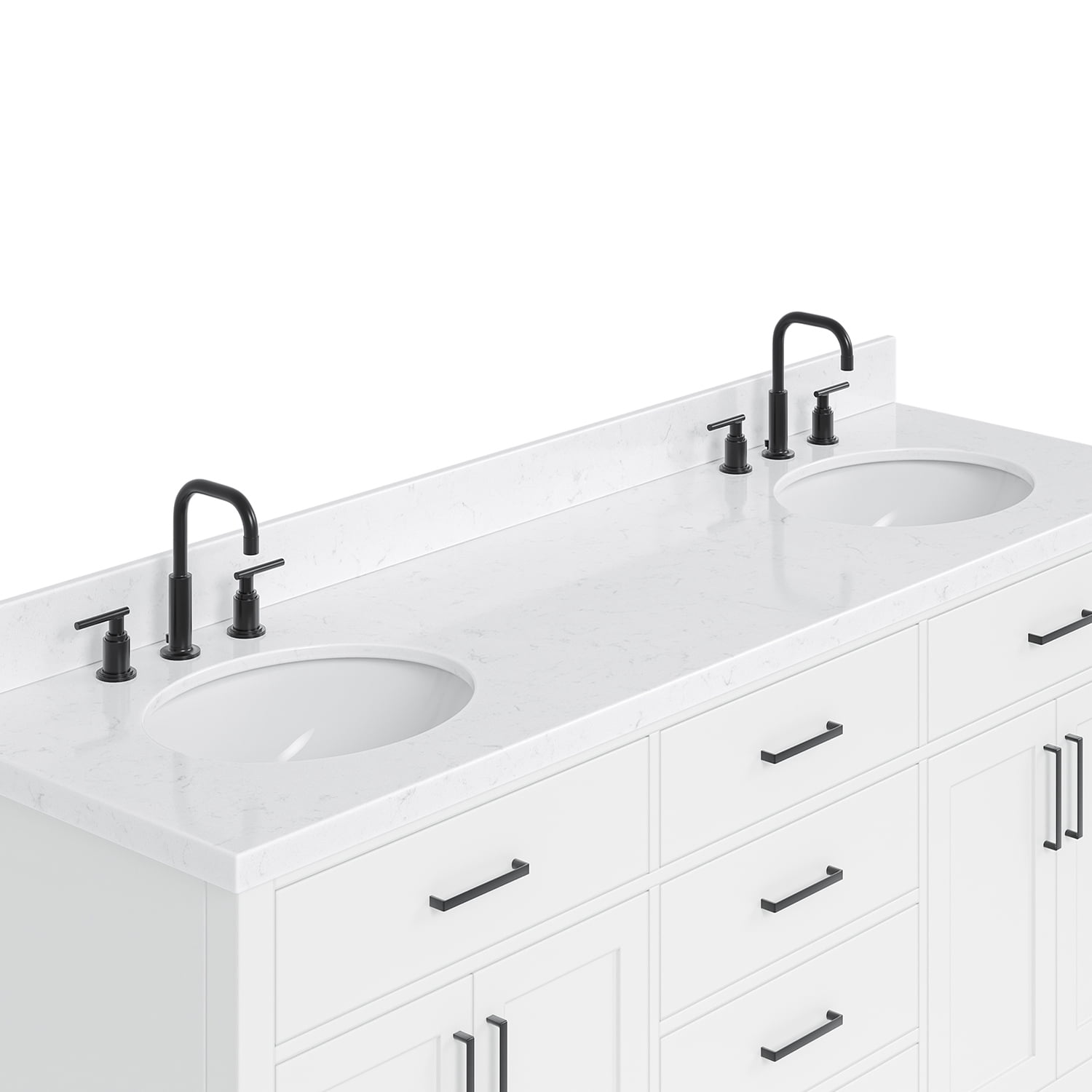 Ariel Hepburn 72 In. Double Oval Sink Bathroom Vanity With Carrara White Quartz Countertop 1.5 Edge In White