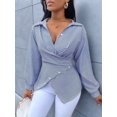 thumbnail image 4 of Summer Tops for Women Trendy Striped Button Front Long Sleeve Blouse Sky Blue S, 4 of 9