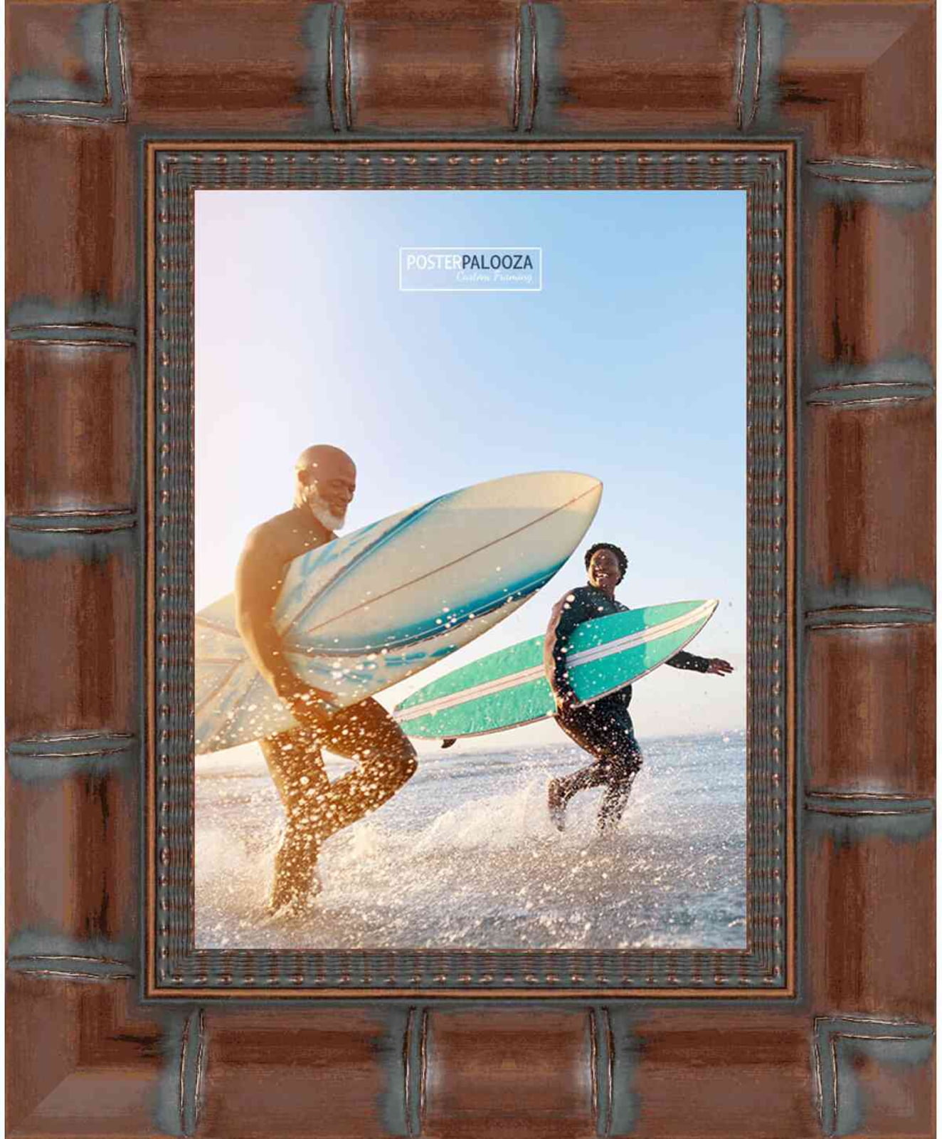 18x24 Brown Wide Bamboo Picture Frame - UV Acrylic, Foam Board Backing, Hanging Hardware