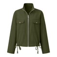 thumbnail image 6 of ManxiVoo Stand Collar Cropped Zip Up Lightweight Utility Jacket with Pockets Adjustable Fit for Women Casual Flight Jacket Style, 6 of 6