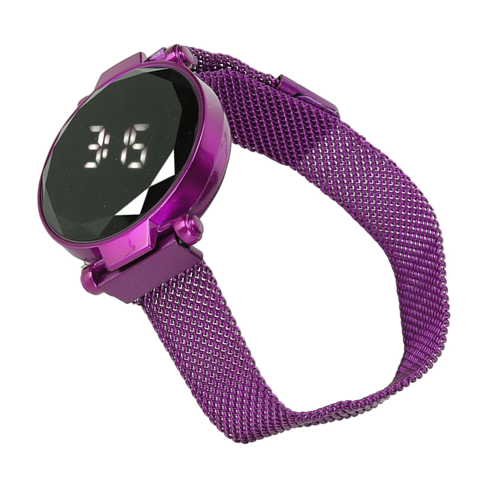 Women LED Watch LED Touch Screen Large Display Durable Alloy Fashion Design Digital LED Watch for Girl Women Adult Purple