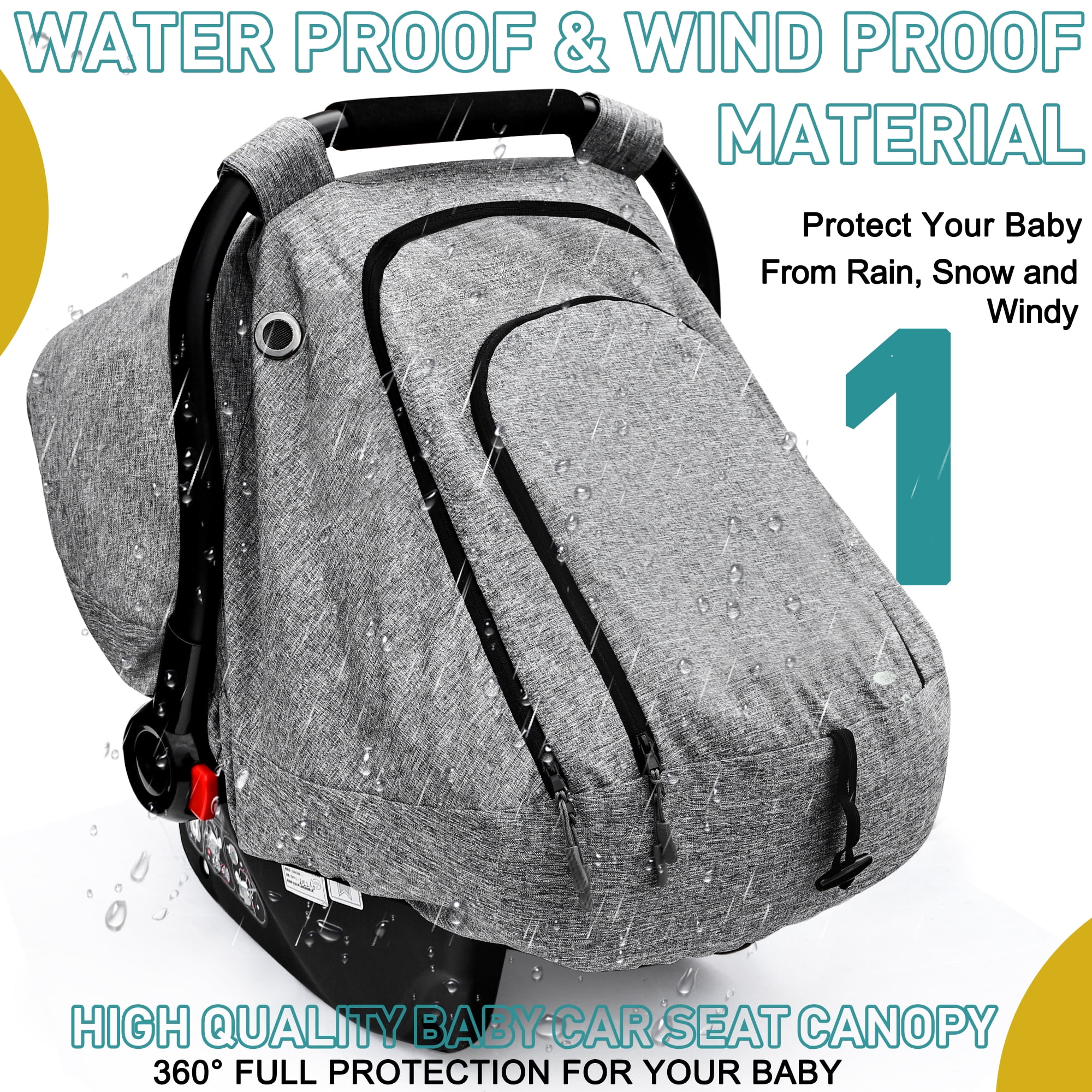 Baby Car Seat Cover for Babies,Patented Waterproof Baby Car Seat Cover for Boys & Girls,Infant Car Seat Cover Canopy for Girls,Windproof Car Seat Canopy for Boys, Keeps Babies Warm and Cozy (Gray)