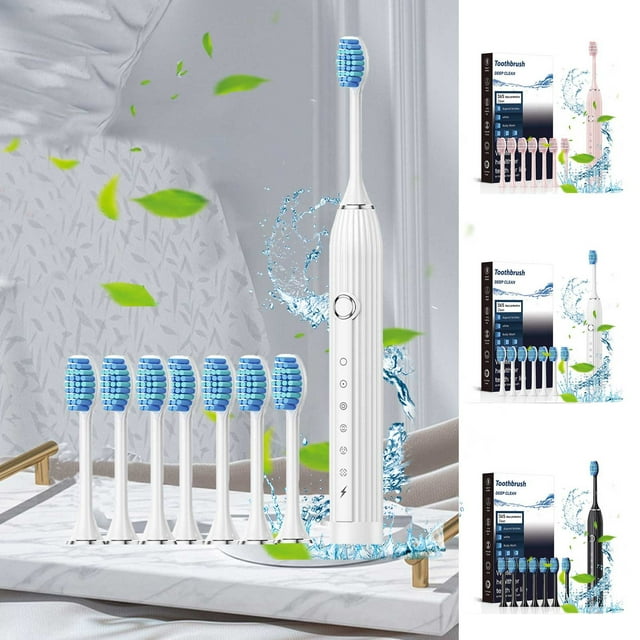 Cepillo de Dientes Eléctrico con 8 Cabezales, 6 Modos de Limpieza, Ipx7 Resistente Al Agua, 42 000 Vpm, Recargable Por Usb, para Adultos, Blanco o Rosa