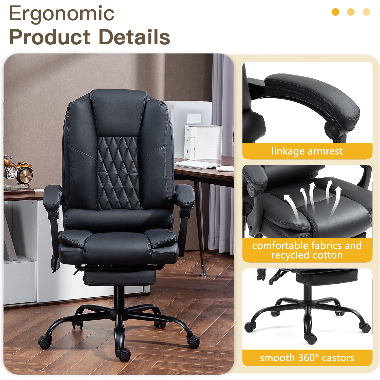 Homhum Ergonomic Office Chair with 6 Massage Points, Executive Office Chairs with Footrest, Black