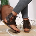 thumbnail image 3 of Gladiator Sandals for Women Lace up Ankle Strap Back Zipper Flip Flops Lightweight Retro Leather Flat Shoes Brown Size 6.5, 3 of 8