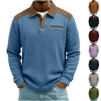 DIOAZUD Men's Waffle Pullover Long Sleeve Henley Neck Shirts Color Block Loose Fit Comfy Basic Shirt Golf Casual Pullover Tops